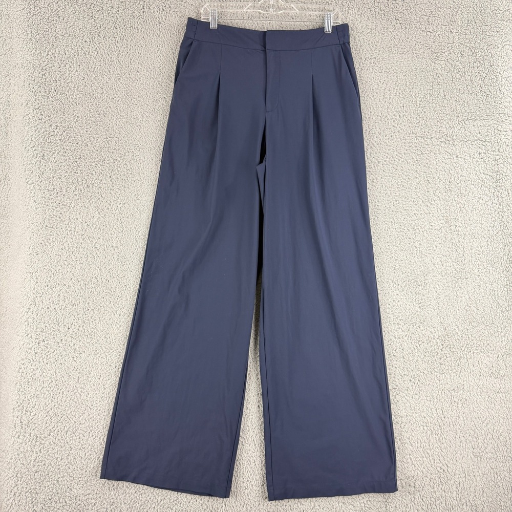 Athleta Wide Leg Pants Womens 8T Navy Blue Pleated Tall Trousers 472041